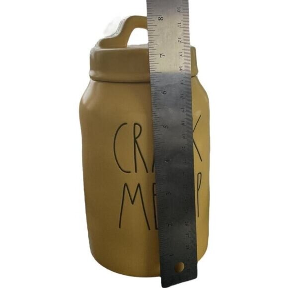 Rae Dunn Artisan Collection Ceramic "Crack Me Up" Yellow Canister With Lid 8" - Picture 3 of 6